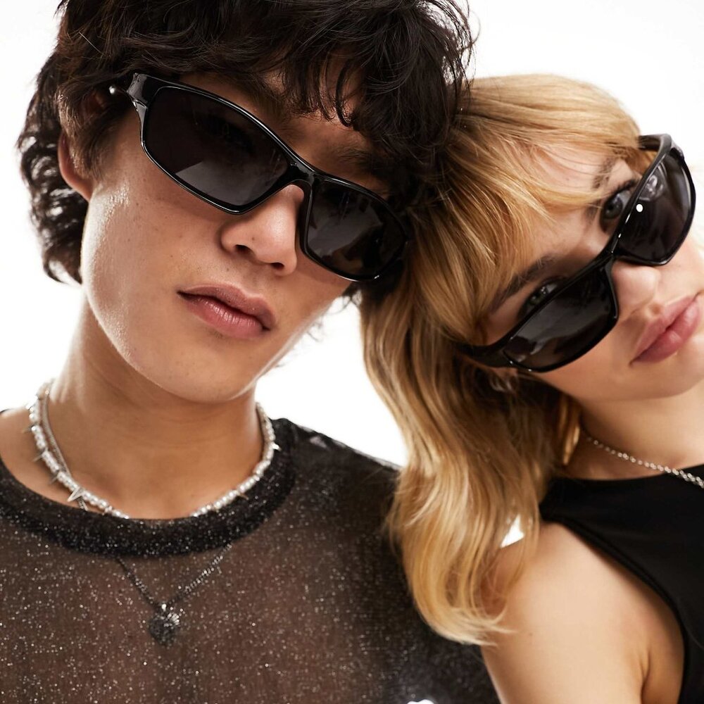 ASOS AJ Morgan black retro wraparound matrix sunglasses